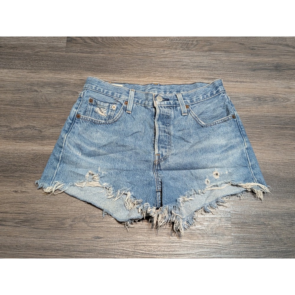 Levis Premium 501 Original Cut Off Denim Shorts Light Wash Distressed W25 019015